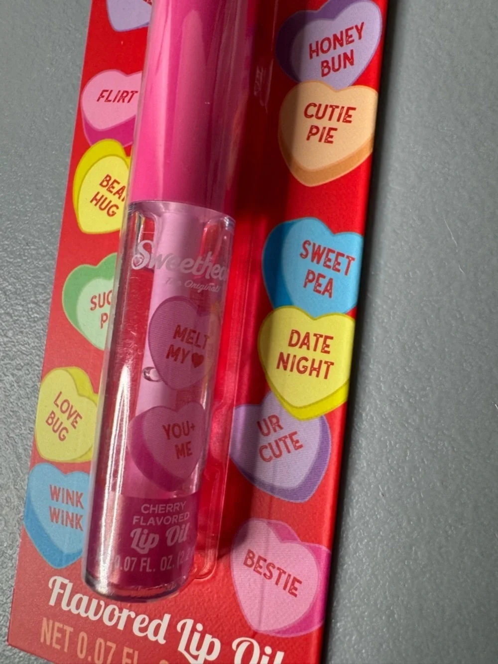 Sweethearts the original cherry Flavored Lip Oil  Valentine’s Day hearts pink